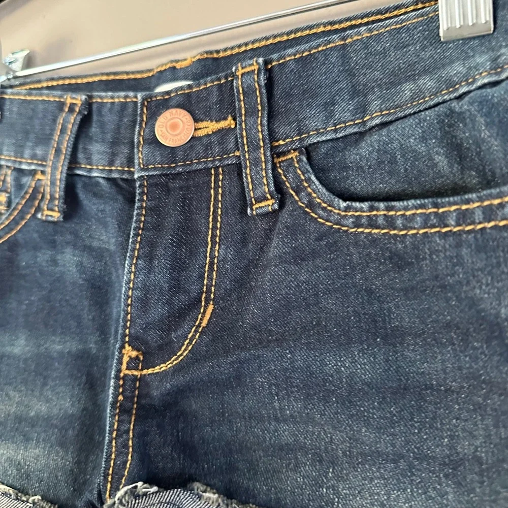 Old Navy Girl's Dark Wash Adjustable Waist Cuffed Jean Shorts SZ 8‎